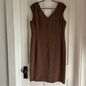 Jones New York brown silk sleeveless v neck vintage dress size 16
